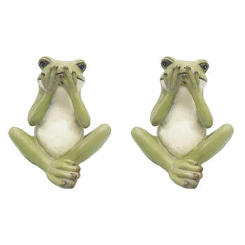 2PK Urban Sitting Frog Resin Decorative Ornament Statue 15x11cm Green