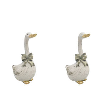2PK Urban Goose w/ Bow Resin Decorative Ornament Small 15x10cm White