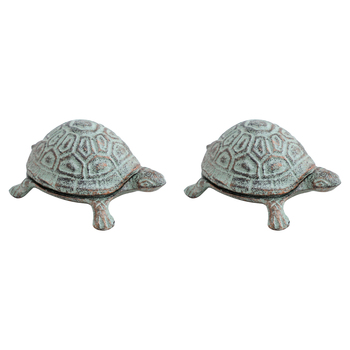 2PK LVD Cast Iron 10cm Keyhide Tortoise Storage Trinket - Green
