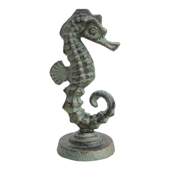 LVD Vintage 20cm Cast Iron Seahorse Sculpture Decor - Green
