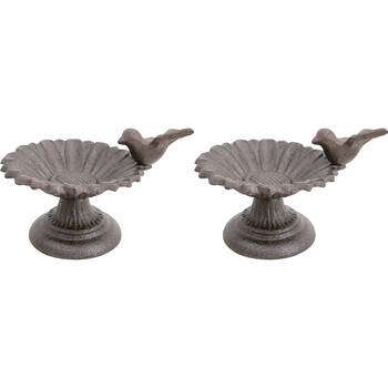 2PK LVD Cast Iron Bird Feeder Pedestal Home/Garden Decor 17x11cm - Brown