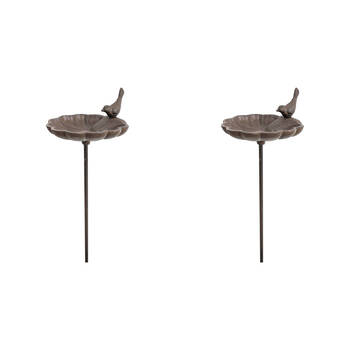 2PK LVD Cast Iron Spike Bird Feeder Fleur Home Decor 15x79cm - Brown
