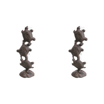 2PK LVD Cast Iron/Plastic Rain Gauge Turtles Garden Decor 8x20cm - Brown