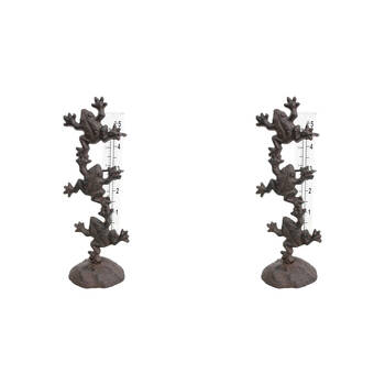 2PK LVD Cast Iron Rain Gauge Frogs Home/Garden Decor 7x20cm  - Brown
