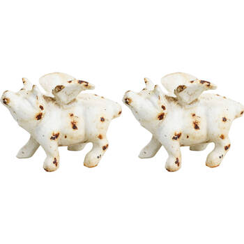 2PK LVD Cast Iron Flying Pig Wilma Home/Garden Decor 9.5x6.5cm - White