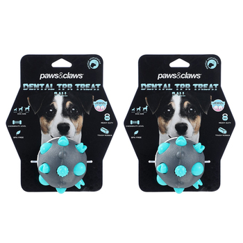 2PK Paws And Claws 8cm Rubber Treat Ball Dental Dog/Pet Toy