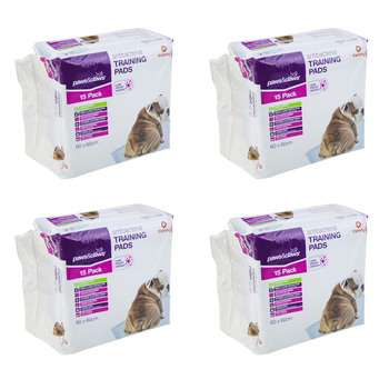 4x 15PK Paws & Claws 60x60cm Anti bacterial Pet/Dog Training Pads