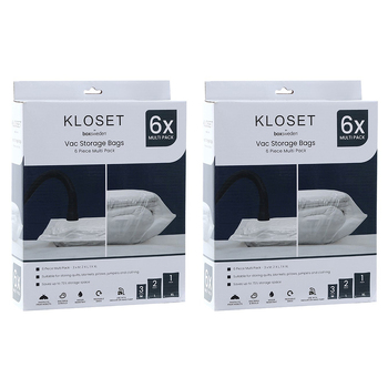 2x 6pc Boxsweden Kloset M/L/XL Vac Storage Bags For Clothes - Clear