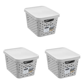 3PK Boxsweden Star Basket Lidded Versatile Rectangular 16L 36x27x22cm Grey