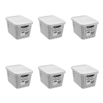 6PK Boxsweden Star Basket Lidded Versatile Rectangular 16L 36x27x22cm Grey