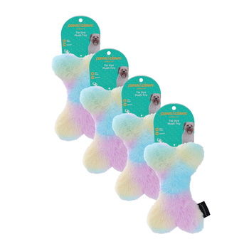4PK Paws & Claws 17cm Tie Dye Plush Man/Bone Dog Toy w/ Squeaker Assorted