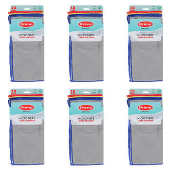 6PK 10pc Boxsweden Prime Microfibre Reusable Cleaning Cloths 30x30cm Assorted