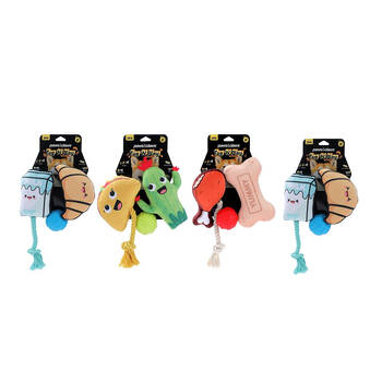 4PK 3pc Paws And Claws Tug 'N Play Squeaky Plush Dog Toy 17x11x5cm Assorted