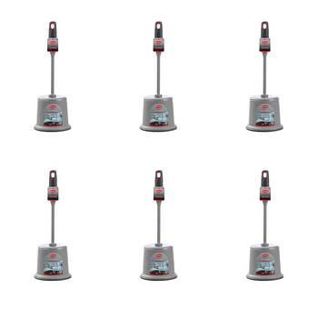 6PK Boxsweden Prime Toilet Cleaning Brush w/ Soft Grip and Holder 39cm Grey