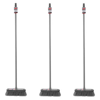 3PK Boxsweden Prime Premium Indoor Broom w/ Long Comfort Grip Handle 1.2m Grey