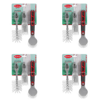 4x 3pc Boxsweden Prime Universal Kitchen Cleaning Brush Set Grey/White