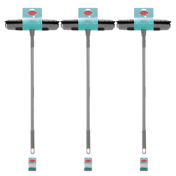 3PK Boxsweden Prime Rubber Head Outdoor/Indoor Broom w/ Extendable Handle Assorted