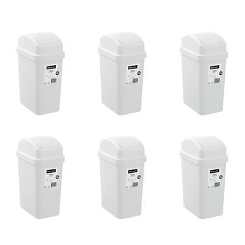6PK Boxsweden Durable Slim Line Rubbish Bin w/ Swing Lid 12L White