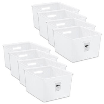 8PK Boxsweden Wicker Frost Versatile Extra Large Durable Basket 35L White