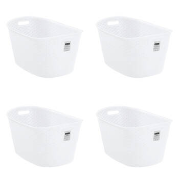 4PK Boxsweden Lightweight Functional Wicker Frost White Laundry Basket 50cm 24L