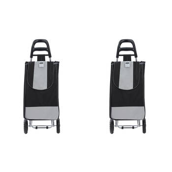2PK Boxsweden Portable Grocery Shopping Trolley with Wheels Black and Silver