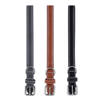 3PK Paws & Claws 35-50cm Leather Look Padded Dog Collar w/ Stitch Medium - Assorted
