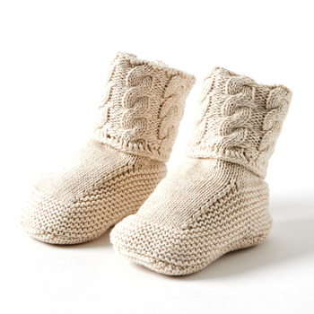 Jiggle & Giggle Cotton Cable Knit NTRL Booties 0m+