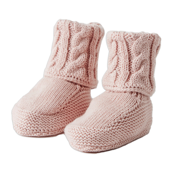 Jiggle & Giggle Cotton Cable Knit Pink Booties 0m+