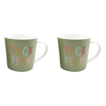 2x Urban Funky Quote f*ck Yeah 470ml Ceramic Mug Coffee/Tea Drinkware - Green
