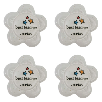 4PK Urban Best Teacher Ever Daisy Stone White 8cm Gift Keepsake Present