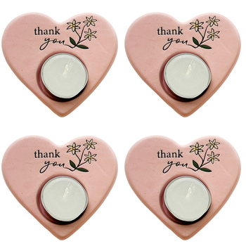 4PK Urban Thank you Heart Tealight Holder Pink 9cm Gift Keepsake Present