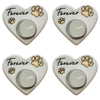 4PK Urban Forever Paws Heart Tealight Holder White Gift Keepsake Present