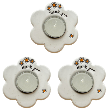 3PK Urban Thank you Daisy Tealight Holder White 9cm Gift Keepsake Present