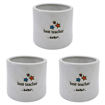 3PK Urban Best Teacher Ever Vessel White 7cm Gift Keepsake Present