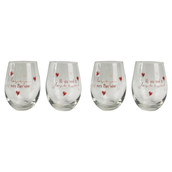 2x 2pc Urban All You Need is Love 12cm Wine Glass Stemless Drinkware - Pink