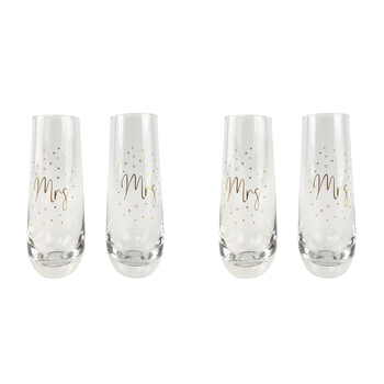 2x 2pc Urban 16cm Mr Mrs Champagne Glass Drinking Cup - Gold