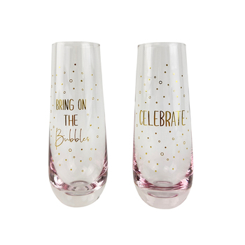 2pc Urban 16cm Celebrate Champagne Glass Drinking Cup Gold/Pink