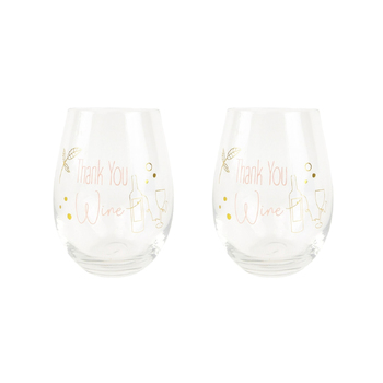 2x Urban 12cm Thank you Wine Glass Drinking Cup - Pink/Gold