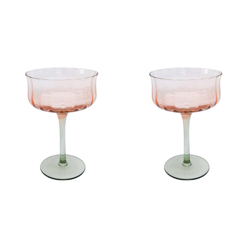 2x 2pc Urban Tulip Cocktail Glass Pink Green 15cm Small Kitchen Decor Drinkware