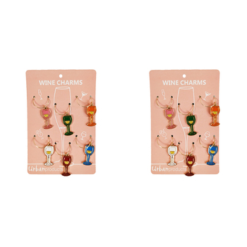 2x 6pc Urban Wine O'Clock 4cm Metal/Enamel Wine Charms