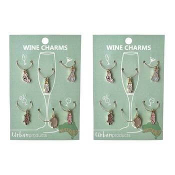 2x 6pc Urban Australiana Wine Charms Chanmpagne Bottle Ring Grey 4cm