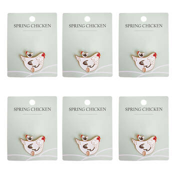 6PK Urban Metal Spring Chicken Memento Pin Accessory Charm 3cm Black/White