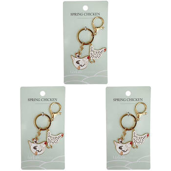 3PK Urban Metal Spring Chicken Keyring Bag Charm Accessory 12cm Black/White