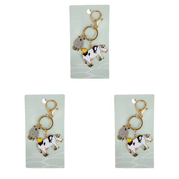 3PK Urban Metal Farmyard Keyring Bag Charm Accessory 12cm Black/White