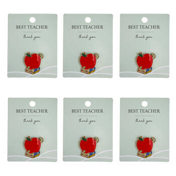 6PK Urban Metal Worm Apple Best Teacher Memento Pin Accessory Charm 3cm Red