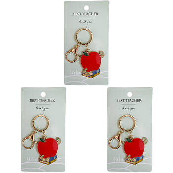 3PK Urban Metal Worm Apple Best Teacher Keyring Bag Charm Accessory 12cm Red