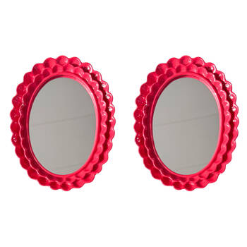 2PK Urban Resin/Wood Lotti Petal Oval Mirror Frame 5x7in 22x18cm Red