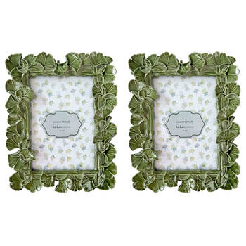 2PK Urban Resin/Wood Ginko Photo Picture Frame 4x6in 22x18cm Green