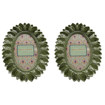 2PK Urban Resin/Wood Oval Leaf Photo Picture Frame 4x6in 22x18cm Green