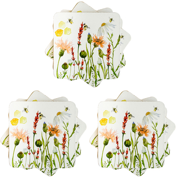 3PK Urban Bee Meadow Cork MDF Coasters Yellow Kitchen Decor Tableware